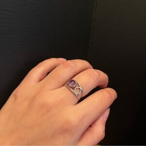 Sterling silver amethyst filagree dainty round cabochon size 6.5 ring